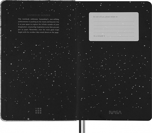 Zestaw Moleskine NASA do Rysowania 4 Ołówki Blackwing Notatnik L duży (13x21 cm) w Linię z Księżycem i 2 Przypinki w Pudełku (Moleskine NASA Drawing Gift Box Ruled notebook 4 Blackwing pencils 2 pins BOX) - 8056999276072