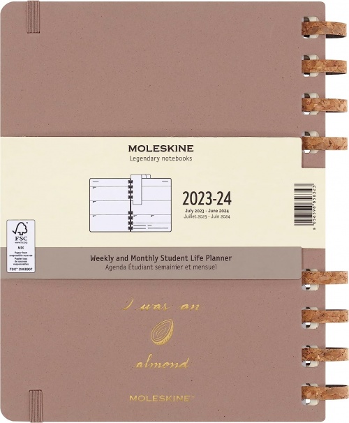 Kalendarz Moleskine 2023-2024 Akademicki (od lipca do czerwca) rozmiar XL (19x25 cm) na Spirali Tygodniowy i Miesięczny Migdałowy Twarda oprawa (Moleskine Academic Spiral Weekly and Monthly Planner 2023-2024 Extra Large Crush Almond)