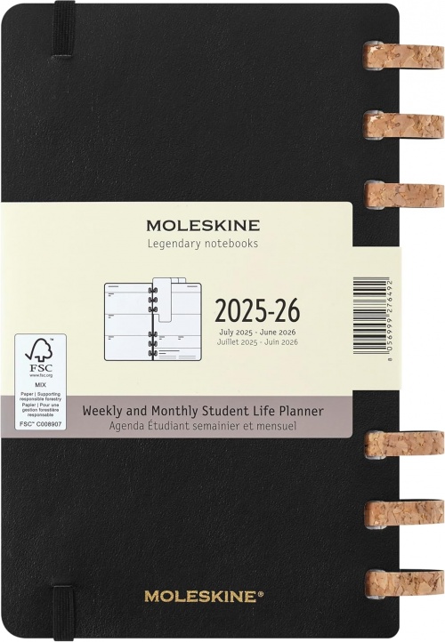 Kalendarz Moleskine 2025-2026 Akademicki (od lipca do czerwca) rozmiar L (13x21 cm) na Spirali Tygodniowy i Miesięczny Czarny Miękka oprawa (Moleskine Academic Spiral Weekly and Monthly Planner 2025-2026 Extra Large Black) - 8056999276492