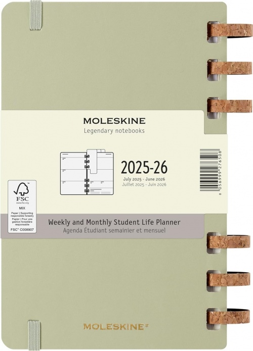 Kalendarz Moleskine 2025-2026 Akademicki (od lipca do czerwca) rozmiar L (13x21 cm) na Spirali Tygodniowy i Miesięczny Zielony Kiwi Twarda oprawa (Moleskine Academic Spiral Weekly and Monthly Planner 2025-2026 Large Crush Kiwi) - 8056999276508