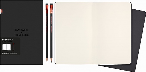 Moleskine x Blackwing Zestaw do rysowania 2 Ołówki Miękkie i 2 Zeszyty L duże (13x21 cm) Czyste Czarne (Moleskine x Blackwing Creative Set of 2 Cahier Plain Journals and 2 Soft Pencils) - 8056999277987