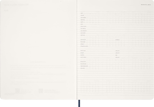 Kalendarz Moleskine 2026 12M rozmiar XXL (bardzo duży 23,5x28,14cm) Wertykalny Tygodniowy Niebieski/Szafirowy Miękka oprawa (Moleskine Weekly Vertical Diary/Planner 2026 XXL Sapphire Blue Soft Cover) - 8056999276522