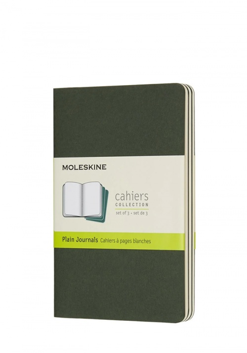Zestaw 3 zeszytów Moleskine Cahier P kieszonkowe (9x14 cm) Czyste Zielone Mirt Miękka oprawa (Moleskine Cahiers Set of 3 Plain Journals Myrtle Green Soft Cover) - 8055002855235