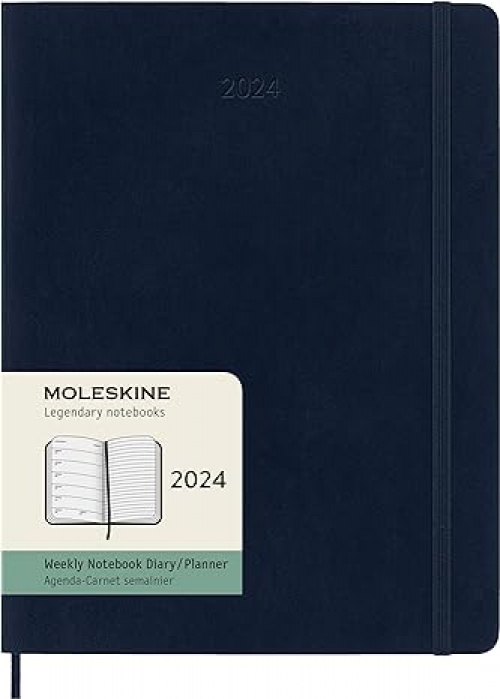 Kalendarz Moleskine 2024 12M rozmiar XL (bardzo duży 19x25 cm) Tygodniowy Niebieski Szafirowy Miękka oprawa (Moleskine Weekly Notebook Diary/Planner 2024 Extra Large Sapphire Blue Soft Cover) - 8056598856767