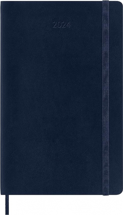 Kalendarz Moleskine 2024 12M rozmiar L (duży 13x21 cm) Dzienny Niebieski/Szafirowy Miękka oprawa (Moleskine Daily Notebook Diary/Planner 2024 Large Sapphire Blue Soft Cover) - 8056598856507