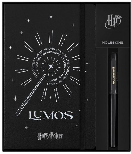 Zestaw Notatnik Moleskine Harry Potter Lumos (duży 13x21) w Linie Czarny Twarda oprawa i Długopis Moleskine x Kaweco Czarny (Moleskine BOX Harry Potter Lumos Notebook with Moleskine x Kaweco Roller Ballpen) - 8056999272197