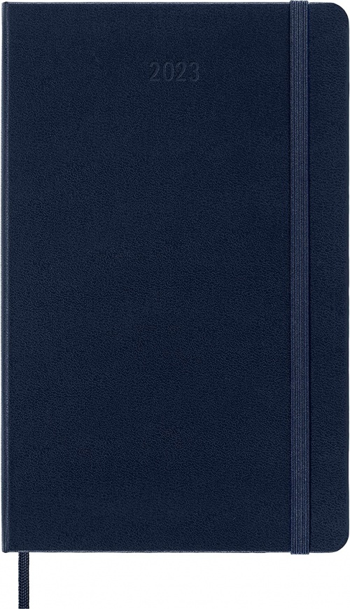 Kalendarz Moleskine 2023 12M rozmiar L (duży 13x21 cm) Tygodniowy Horyzontalny Niebieski Ciemny/Szafirowy Twarda oprawa (Moleskine Weekly Horizontal Notebook Diary/Planner 2023 Large Sapphire Blue Hard Cover) - 8056420859843