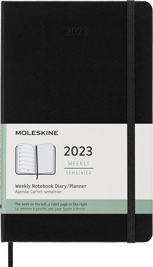 Kalendarz Moleskine 2023 12M rozmiar L (duży 13x21 cm) Tygodniowy Czarny Twarda oprawa (Moleskine Weekly Notebook Diary/Planner 2023 Large Black Hard Cover) - 8056420859683