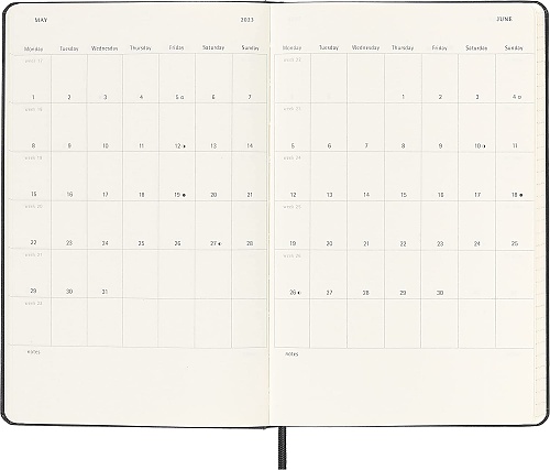 Kalendarz Moleskine 2023 12M rozmiar L (duży 13x21 cm) Tygodniowy Czarny Twarda oprawa (Moleskine Weekly Notebook Diary/Planner 2023 Large Black Hard Cover) - 8056420859683