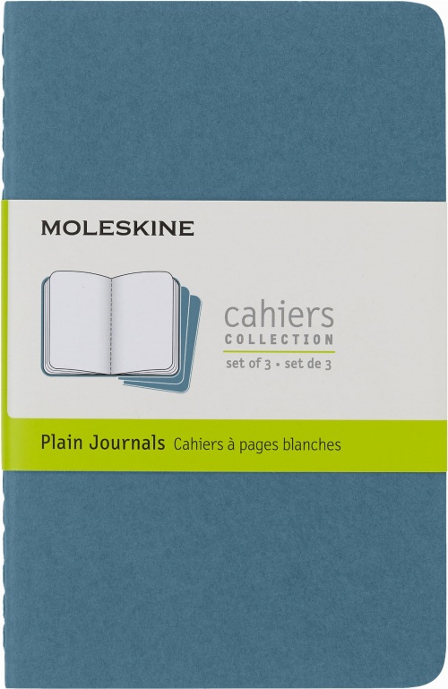 Zestaw 3 zeszytów Moleskine Cahier P kieszonkowe (9x14 cm) Czyste Niebieskie Miękka oprawa (Moleskine Cahiers Set of 3 Plain Journals Brisk Blue Soft Cover) - 8058647629612