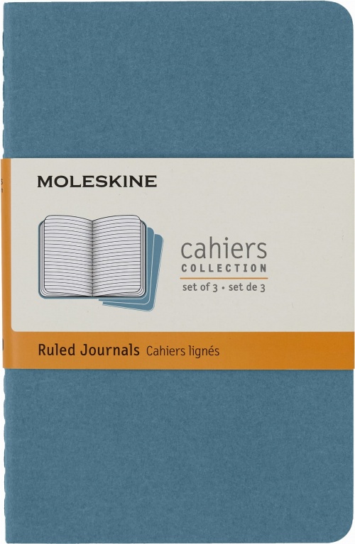 Zestaw 3 zeszytów Moleskine Cahier P kieszonkowe (9x14 cm) w Linie Niebieskie Miękka oprawa (Moleskine Cahiers Set of 3 Ruled Journals Brisk Blue Soft Cover) - 8058647629582