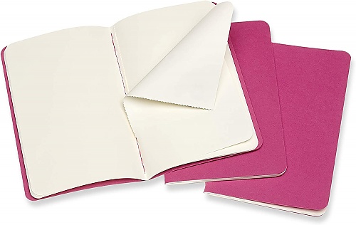 Zestaw 3 zeszytów Moleskine Cahier P kieszonkowe (9x14 cm) Czyste Różowe Miękka oprawa (Moleskine Cahiers Set of 3 Plain Journals Kinetic Pink Soft Cover) - 8058647629674