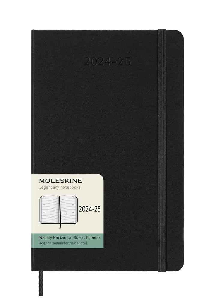 Kalendarz Moleskine 2024-2025 18-miesięczny rozmiar L (duży 13x21 cm) Horyzontalny Tygodniowy Czarny Twarda oprawa (Moleskine Weekly Horizontal Notebook Diary/Planner 2024/25 Large Black Hard Cover) - 8056999270698