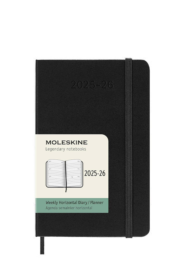 Kalendarz Moleskine 2025-2026 18-miesięczny rozmiar P (kieszonkowy 9x14 cm) Horyzontalny Tygodniowy Czarny Twarda oprawa (Moleskine Weekly Horizontal Notebook Diary/Planner 2025/26 Pocket Hard Black Cover) - 8056999275518
