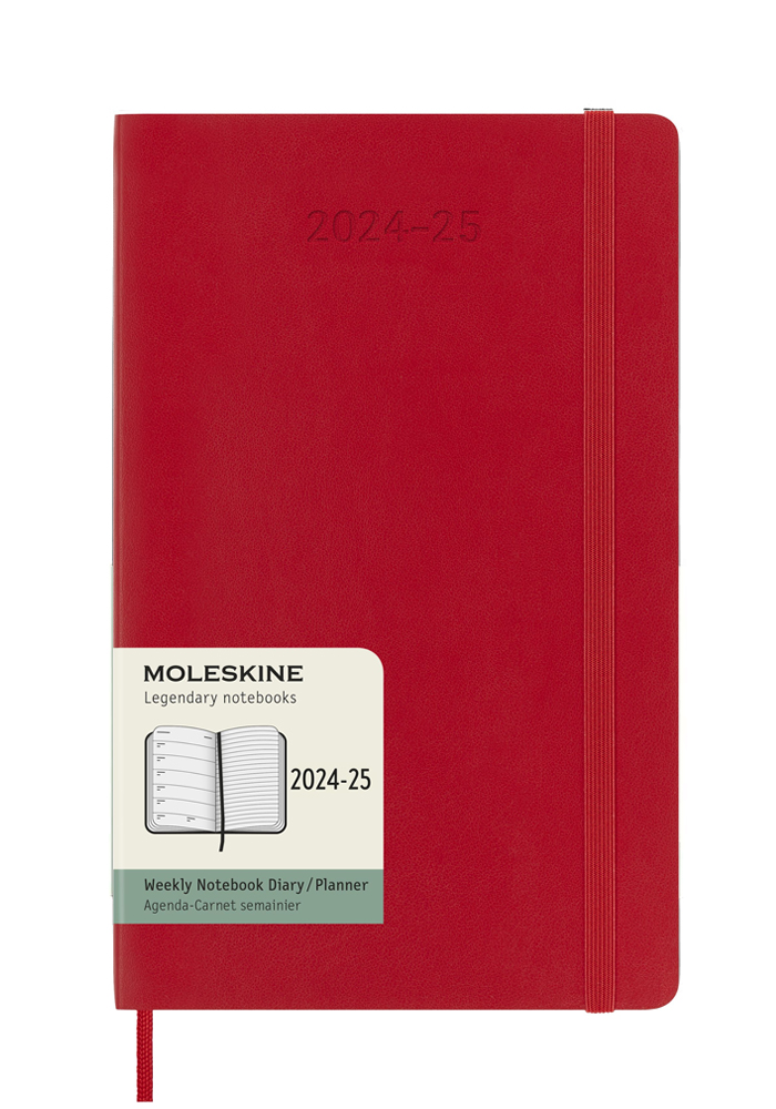 Kalendarz Moleskine 2024-2025 18-miesięczny rozmiar L (duży 13x21 cm) Tygodniowy Czerwony/ Szkarłatny Miękka oprawa (Moleskine Weekly Notebook Planner 24/25 Large Soft Scarlet Red Cover) - 8056999270605