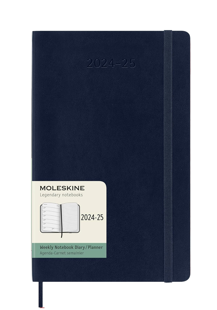 Kalendarz Moleskine 2024-2025 18-miesięczny rozmiar L (duży 13x21 cm) Tygodniowy Niebieski Ciemny/ Szafirowy Miękka oprawa (Moleskine Weekly Notebook Planner 2024/25 Large Soft Sapphire Blue Cover) - 8056999270582