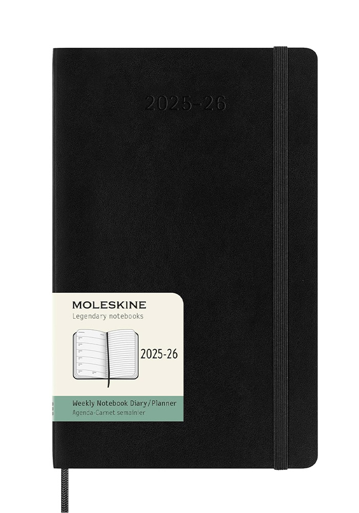 Kalendarz Moleskine 2025-2026 18-miesięczny rozmiar L (duży 13x21 cm) Tygodniowy Czarny Miękka oprawa (Moleskine Weekly Notebook Diary/Planner 2025/26 Large Soft Black Cover) - 8056999275426