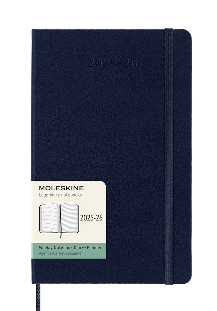 Kalendarz Moleskine 2025-2026 18-miesięczny rozmiar L (duży 13x21 cm) Tygodniowy Niebieski Ciemny/ Szafirowy Twarda oprawa (Moleskine Weekly Notebook Planner 2025/26 Large Hard Sapphire Blue Cover) - 8056999275389