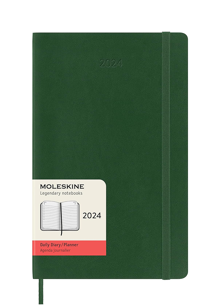 Kalendarz Moleskine 2024 12M rozmiar L (duży 13x21 cm) Dzienny Zielony