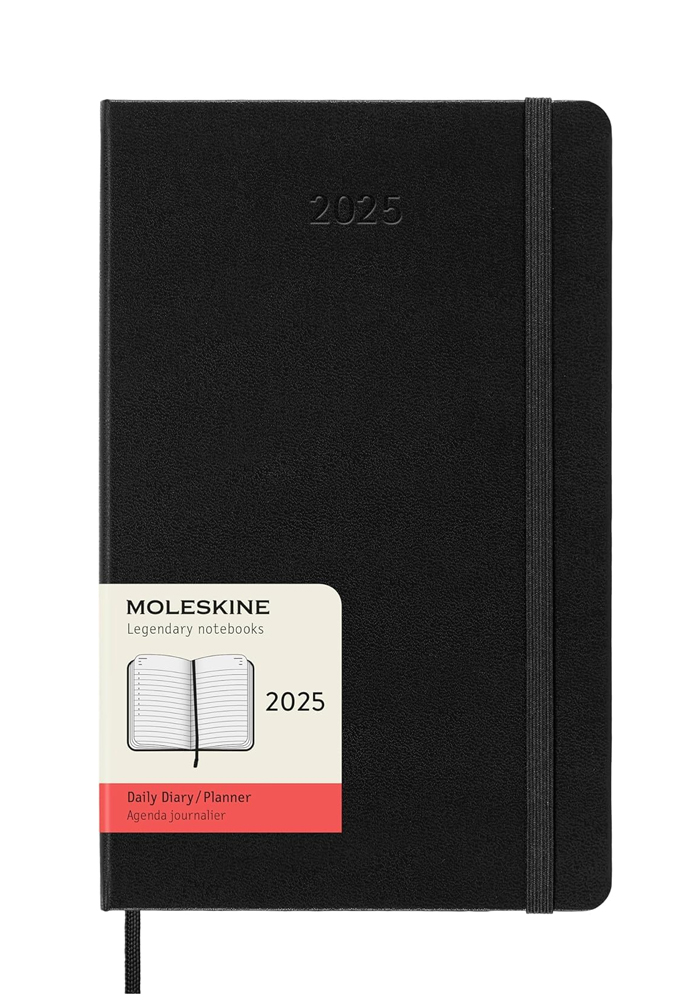 Kalendarz Moleskine 2025 12M rozmiar L (duży 13x21 cm) Dzienny Czarny