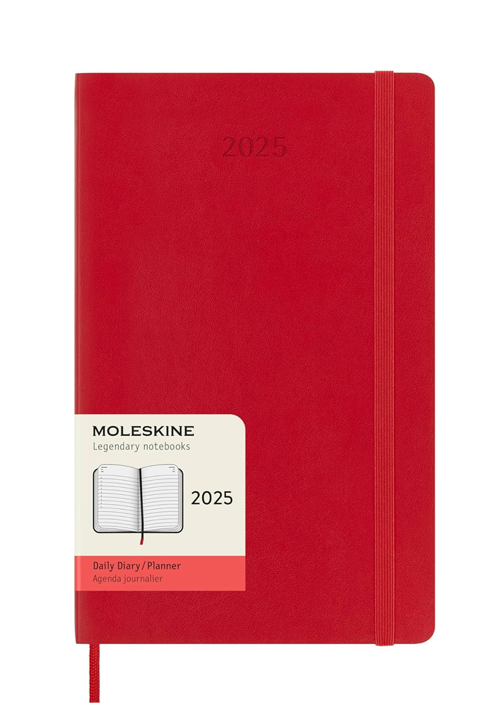 Kalendarz Moleskine 2025 12M rozmiar L (duży 13x21 cm) Dzienny Czerwony/Szkarłatny Miękka oprawa (Moleskine Daily Notebook Diary/Planner 2025 Large Scarled Red Soft Cover) - 8056999270179