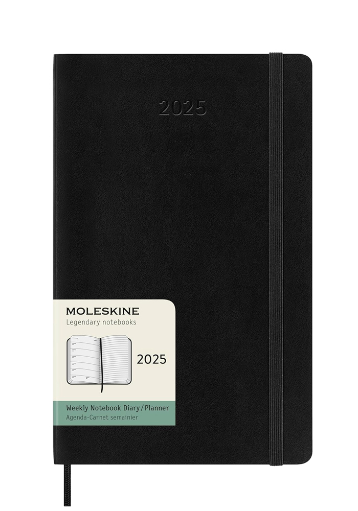 Kalendarz Moleskine 2025 12M rozmiar L (duży 13x21 cm) Tygodniowy Czarny Miękka oprawa (Moleskine Weekly Notebook Diary/Planner 2025 Large Black Soft Cover) - 8056999270315