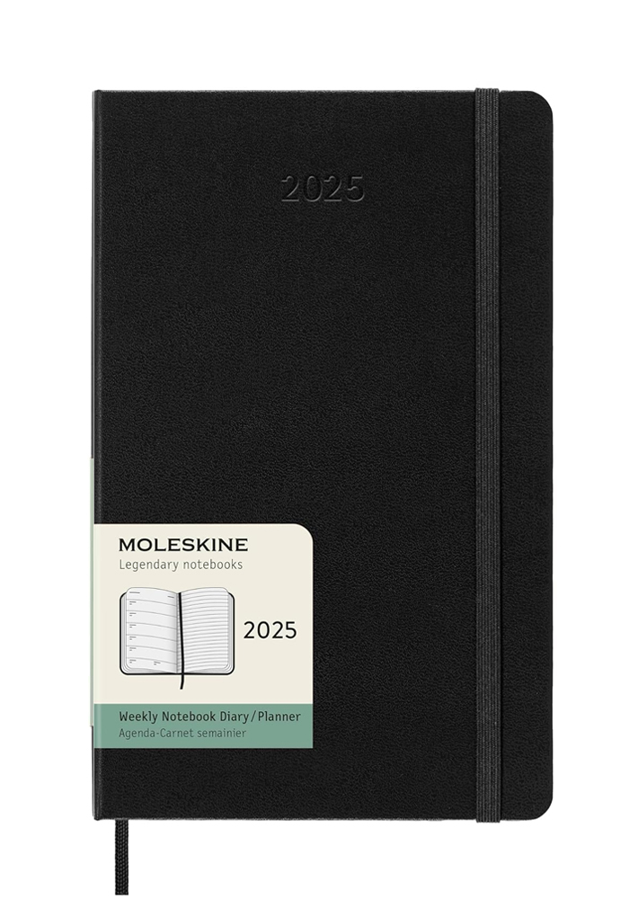 Kalendarz Moleskine 2025 12M rozmiar L (duży 13x21 cm) Tygodniowy Czarny Twarda oprawa (Moleskine Weekly Notebook Diary/Planner 2025 Large Black Hard Cover) - 8056999270278