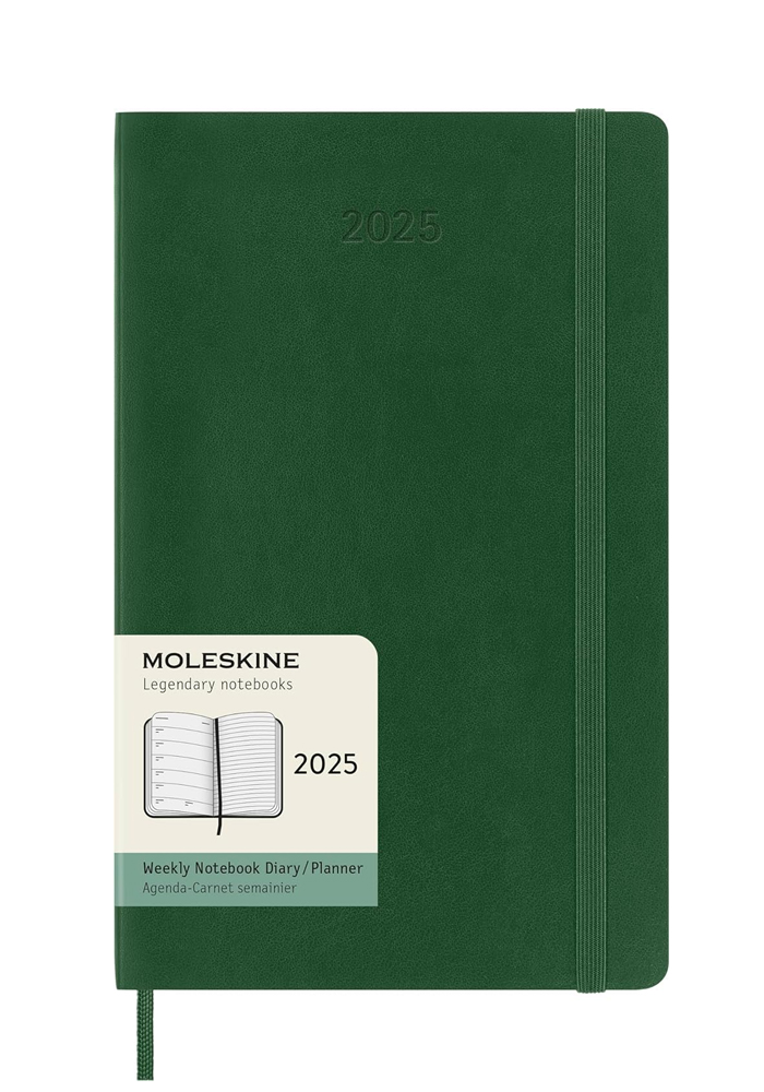 Kalendarz Moleskine 2025 12M rozmiar L (duży 13x21 cm) Tygodniowy Zielony Mirt Miękka oprawa (Moleskine Weekly Notebook Diary/Planner 2025 Large Myrtle Green Soft Cover) - 8056999270728