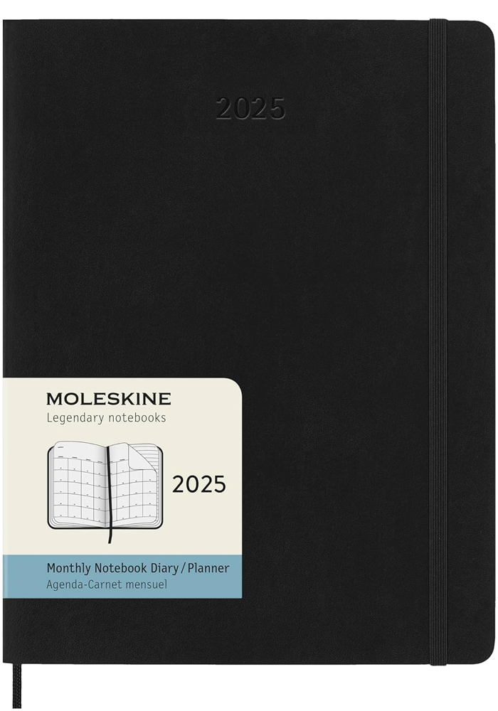 Kalendarz Moleskine 2025 12M rozmiar XL (bardzo duży 19x25 cm) Miesięczny Czarny Miękka oprawa (Moleskine Monthly Diary/Planner 2025 Extra Large Black Soft Cover) - 8056999270513