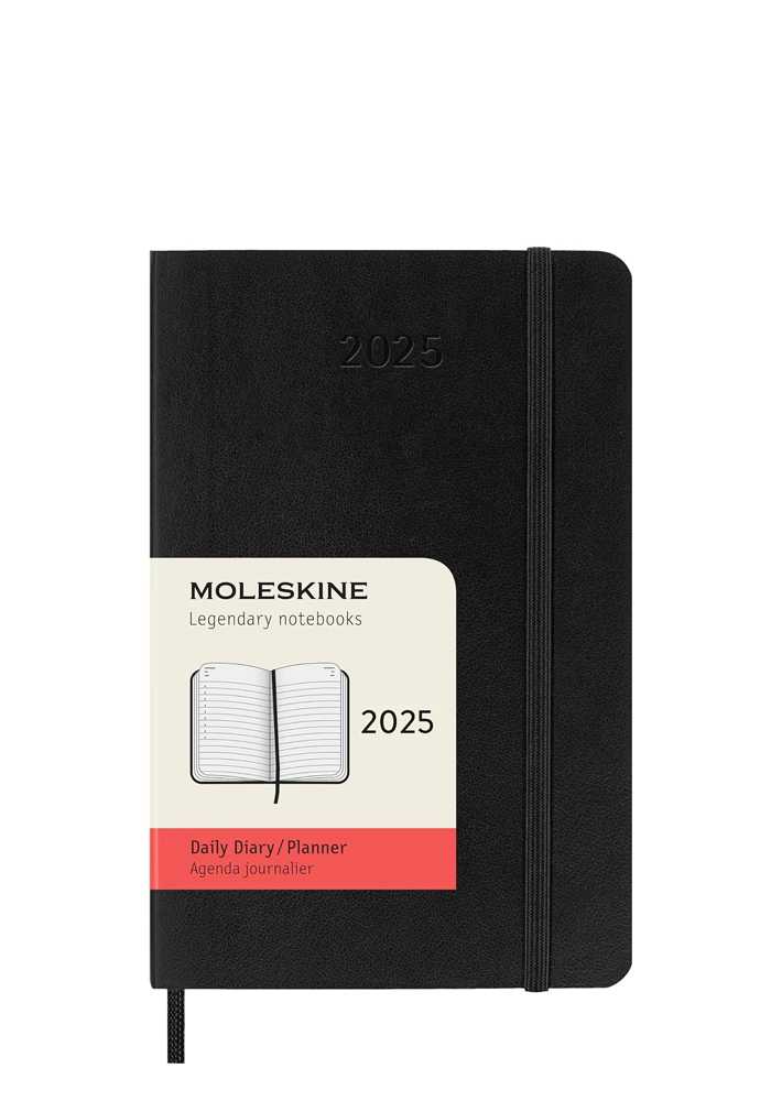 Kalendarz Moleskine 2025 12M rozmiar P (kieszonkowy 9x14 cm) Dzienny Czarny Miękka oprawa (Moleskine Daily Notebook Diary/Planner 2025 Pocket Black Soft Cover) - 8056999270223