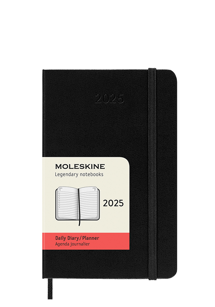 Kalendarz Moleskine 2025 12M rozmiar P (kieszonkowy 9x14 cm) Dzienny Czarny Twarda oprawa (Moleskine Daily Notebook Diary/Planner 2025 Pocket Black Hard Cover) - 8056999270193