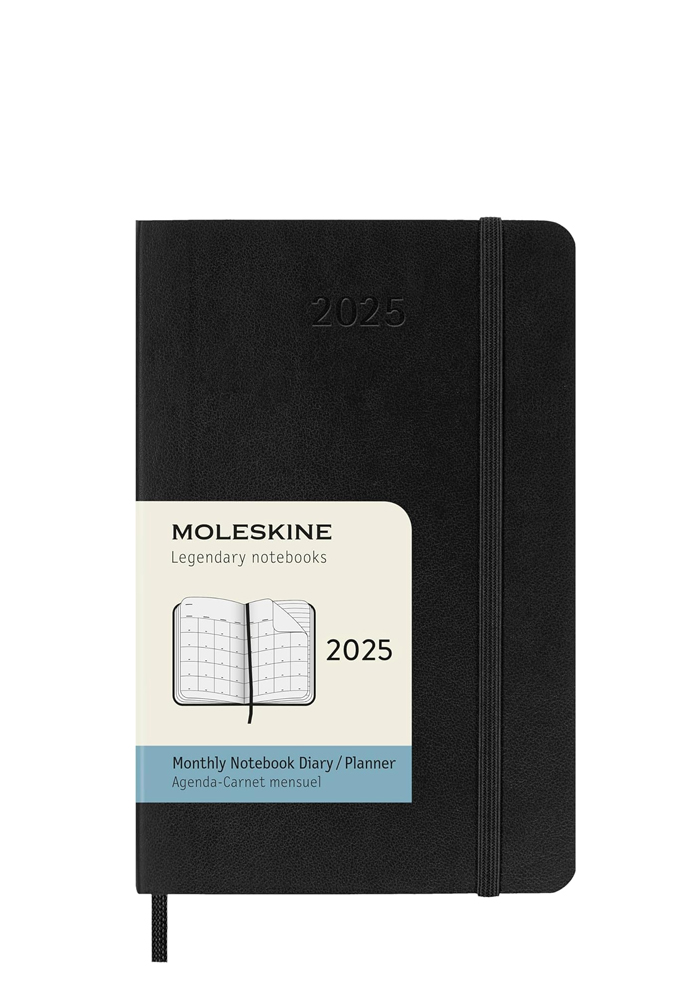 Kalendarz Moleskine 2025 12M rozmiar P (kieszonkowy 9x14 cm) Miesięczny Czarny Miękka oprawa (Moleskine Monthly Diary/Planner 2025 Pocket Black Soft Cover) - 8056999270506