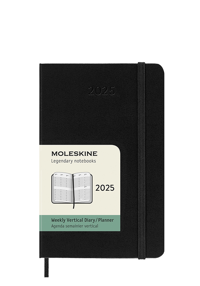 Kalendarz Moleskine 2025 12M rozmiar P (kieszonkowy 9x14 cm) Wertykalny Tygodniowy Czarny Twarda oprawa (Moleskine Weekly Vertical Diary/Planner 2025 Pocket Black Hard Cover) - 8056999270483