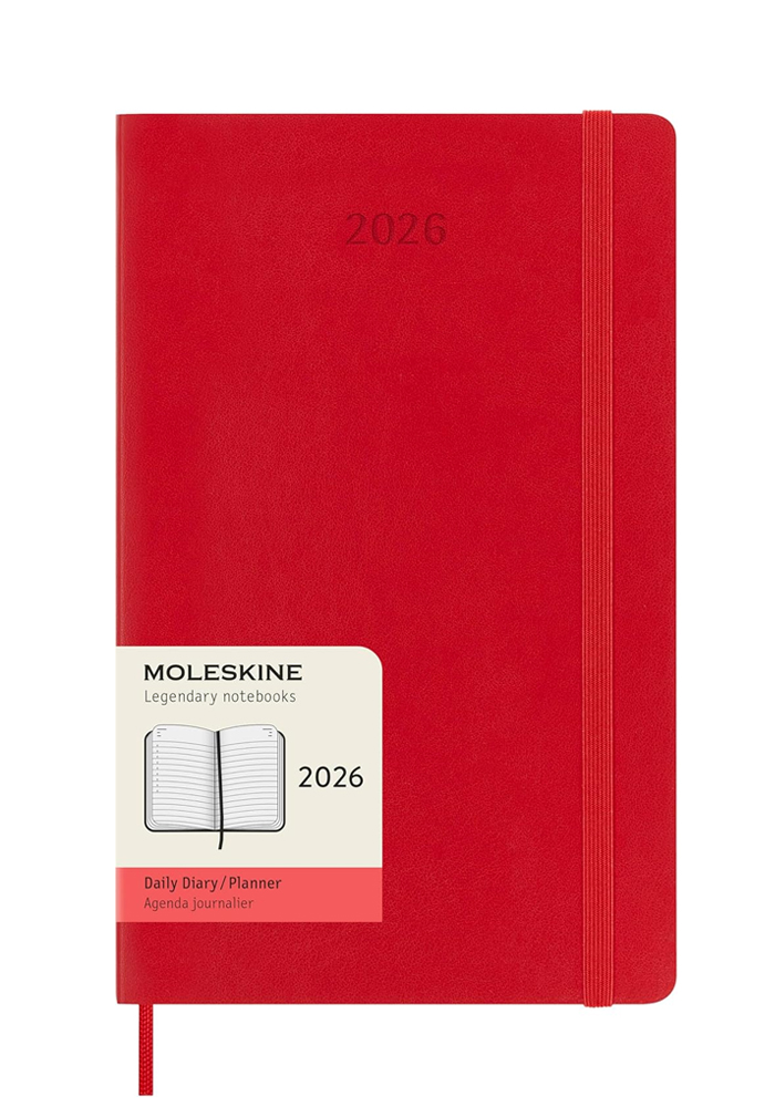Kalendarz Moleskine 2026 12M rozmiar L (duży 13x21 cm) Dzienny Czerwony/Szkarłatny Miękka oprawa (Moleskine Daily Notebook Diary/Planner 2026 Large Scarled Red Soft Cover) - 8056999274580