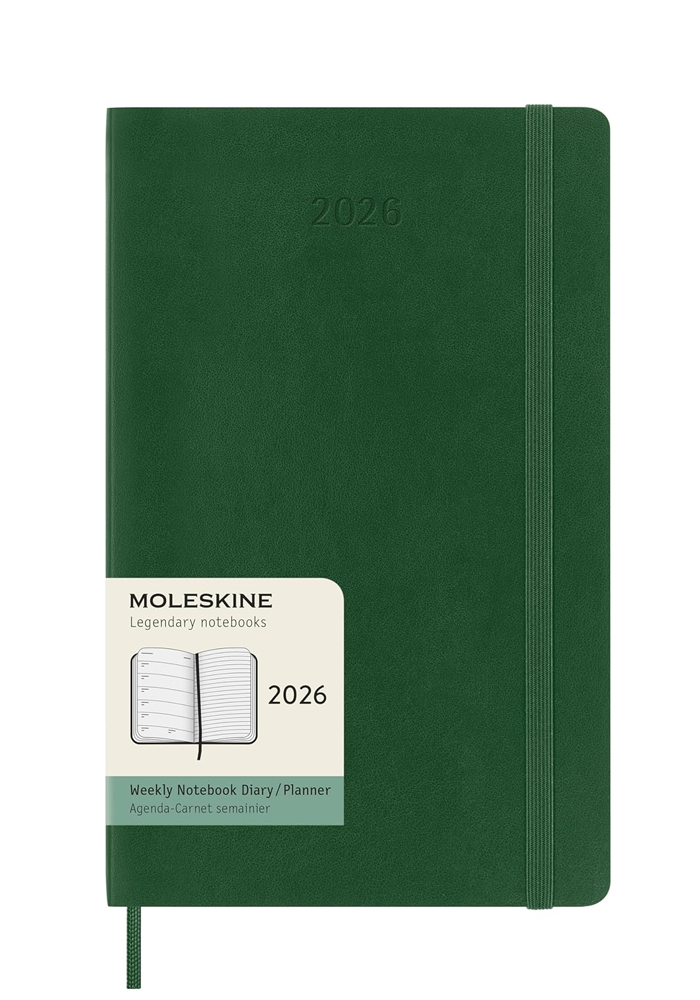 Kalendarz Moleskine 2026 12M rozmiar L (duży 13x21 cm) Tygodniowy Zielony Mirt Miękka oprawa (Moleskine Weekly Notebook Diary/Planner 2026 Large Myrtle Green Soft Cover) - 8056999275532
