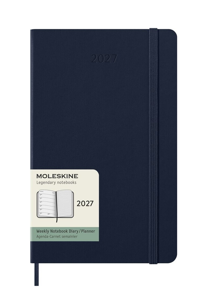 Kalendarz Moleskine 2027 12M rozmiar L (duży 13x21 cm) Tygodniowy Niebieski/ Szafirowy Twarda oprawa (Moleskine Weekly Notebook Diary/Planner 2027 Large Sapphire Blue Hard Cover) - 8056999279493