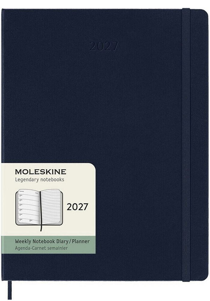 Kalendarz Moleskine 2027 12M rozmiar XL (bardzo duży 19x25 cm) Tygodniowy Niebieski Szafirowy Twarda oprawa (Moleskine Weekly Notebook Diary/Planner 2027 Extra Large Sapphire Blue Hard Cover) - 8056999279639