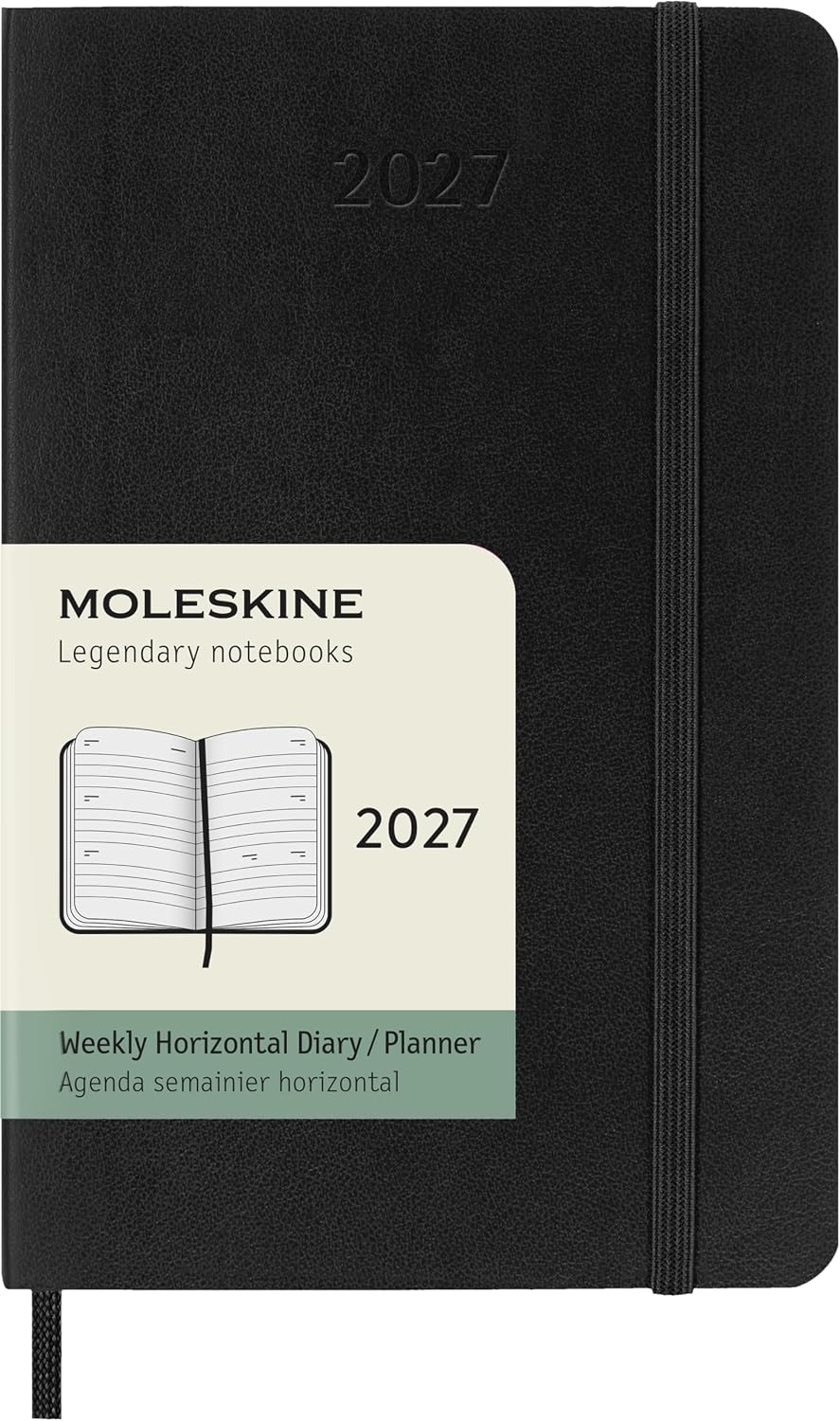 Kalendarz Moleskine 2027 12M rozmiar P (kieszonkowy 9x14 cm) Horyzontalny Tygodniowy Czarny Miękka oprawa (Moleskine Weekly Horizontal Diary/Planner 2027 Pocket Black Soft Cover) - 8056999279684
