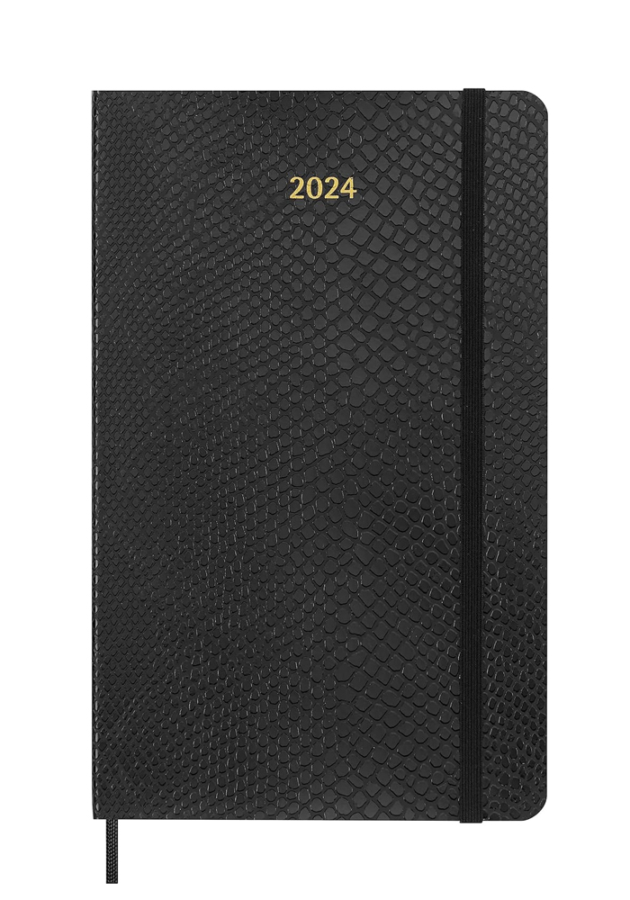 Kalendarz Moleskine 2024 12M rozmiar L (duży 13x21 cm) Tygodniowy sztuczna Skóra Węża Czarny Miękka Wegańska Oprawa w Pudełku (Moleskine 2024 Precious and Ethical Weekly Diary/Planner Box 12M Boa Black Soft Cover) - 8056598859515