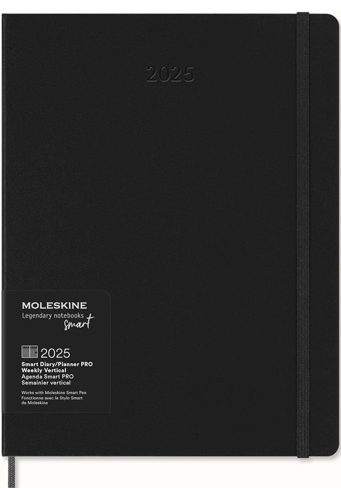 Kalendarz Inteligentny 2025 12M Moleskine Smart do Pióra Smart Pen rozmiar XL (bardzo duży 19x25 cm) Wertykalny Tygodniowy Czarny Twarda oprawa (Moleskine Smart Planner 2025 Vertical Weekly 12-Month Large Black Hard Cover) - 8056999271282