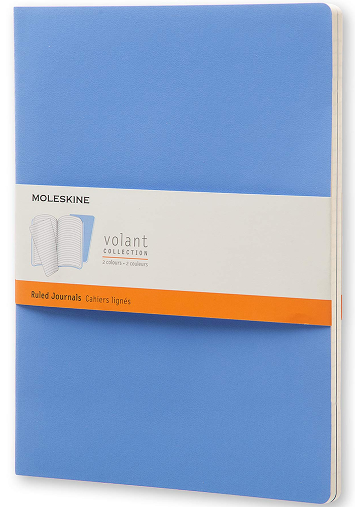 Zestaw 2 zeszytów Moleskine Volant XL ekstra duże (19x25 cm) w Linie Niebieske Pudrowy i Królewski Miękka oprawa (Moleskine Volant Set of 2 Extra Large Plain Journals Powder Blue / Royal Blue Soft Cover) - 8051272890563