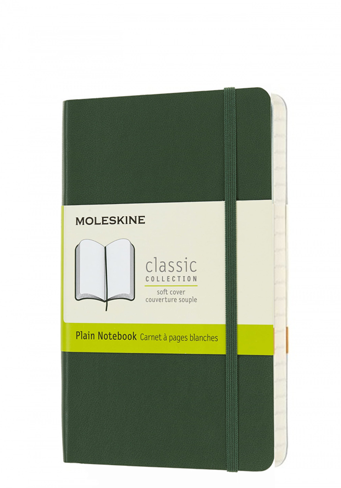Notatnik Moleskine P kieszonkowy (9x14 cm) Czysty Zielony Mirt  Miękka oprawa (Moleskine Plain Notebook Pocket Soft Myrtle Green Cover) - 8058647629155