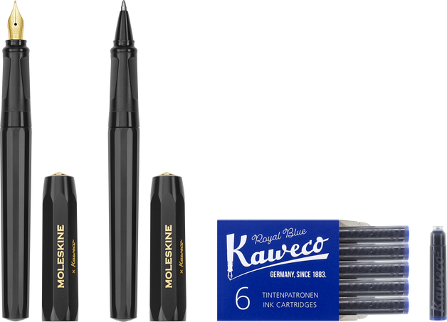 thumbnail image 2 of Moleskine X Kaweco Fountain Pen & Ballpoint Set – Blue Ink, Medium Nib, Stainless Steel, Gold Trim, NEW 2 of 4
