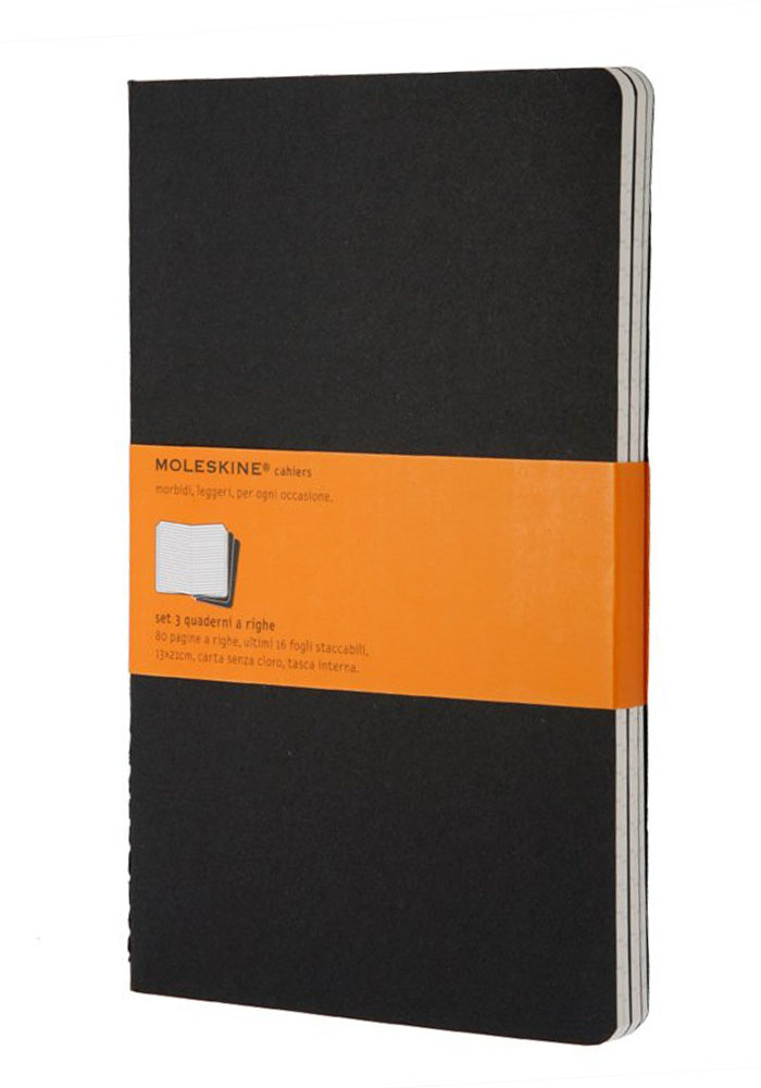Zestaw 3 zeszytów Moleskine Cahier L duże (13x21 cm) w Linie Czarny Miękka oprawa (Moleskine Cahiers Set of 3 Squared Journals Black Soft Cover) - 9788883704956